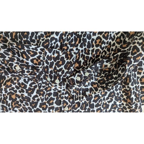 J. Crew Women's Button Up Shirt Linen-Cotton Animal Leopard Print Slim Fit large - Picture 5 of 6